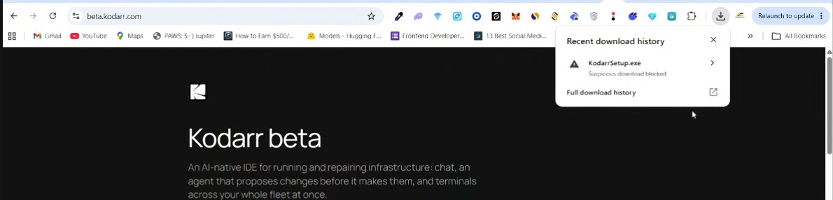 The browser marking the download as suspicious